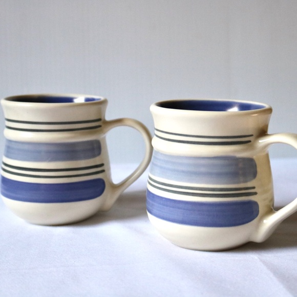 Set of 2 Pfaltzgraff 'Rio' Coffee Tea Mugs Cups White Blue Stoneware Mexico Fall - Picture 4 of 7